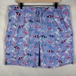 Peter Millar Men's Swim Trunks XL Blue Coral fish print Drawstring Mesh Lined
